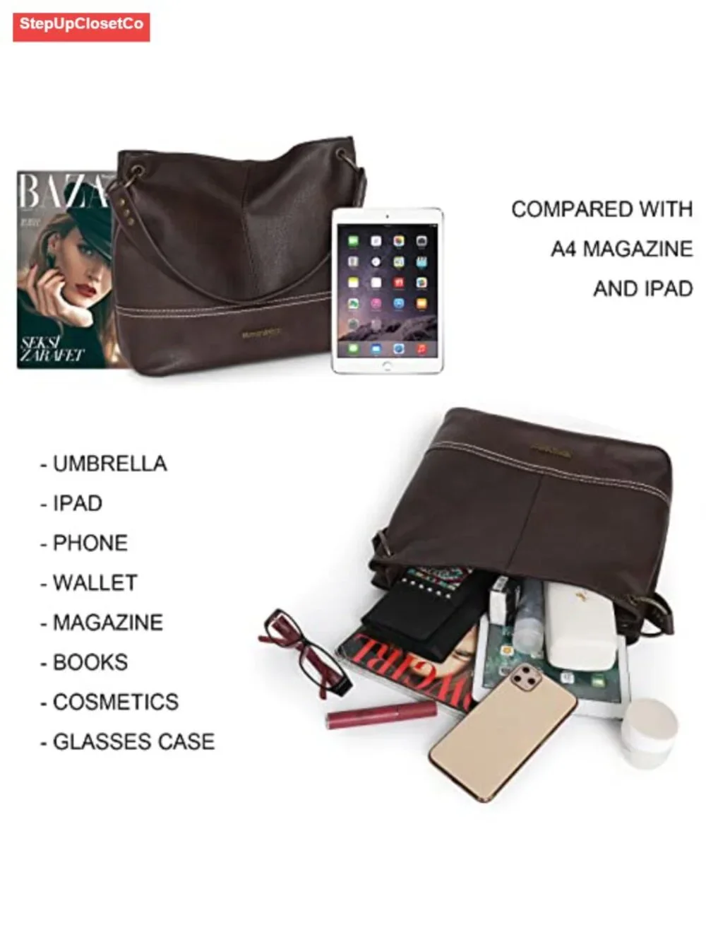 Women's Hobo Shoulder Bag Vegan Leather Tote Handbag